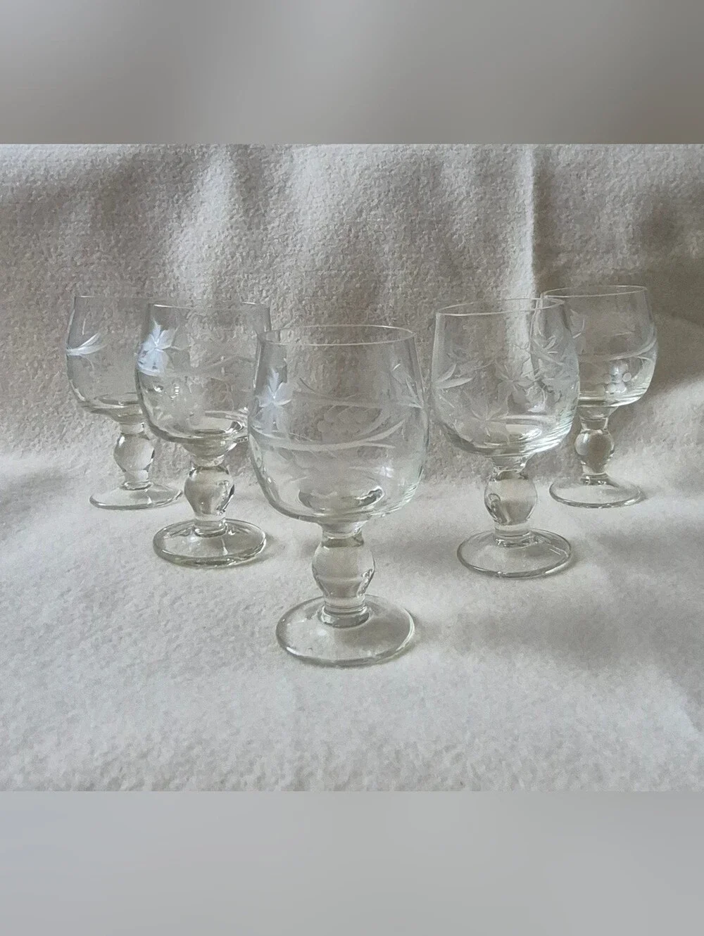 Vintage Etched Grape And Vine Brandy Stemmed Glasses - Clear (Set of 5)